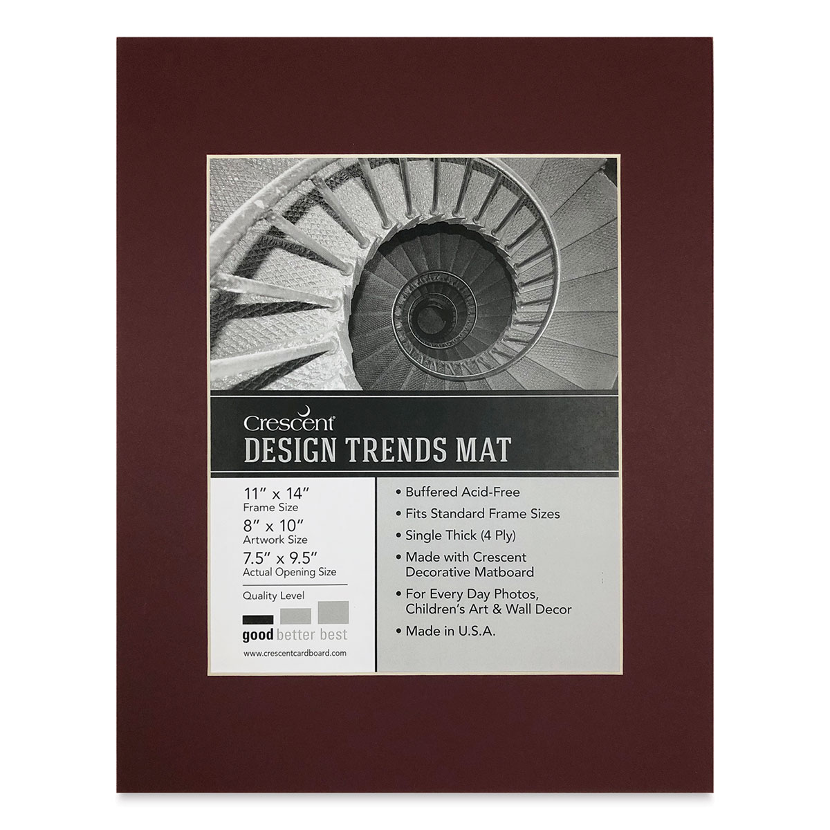 Crescent Pre-Cut Mat - Maroon, 11" x 14" (7-1/2" x 9-1/2" Opening)