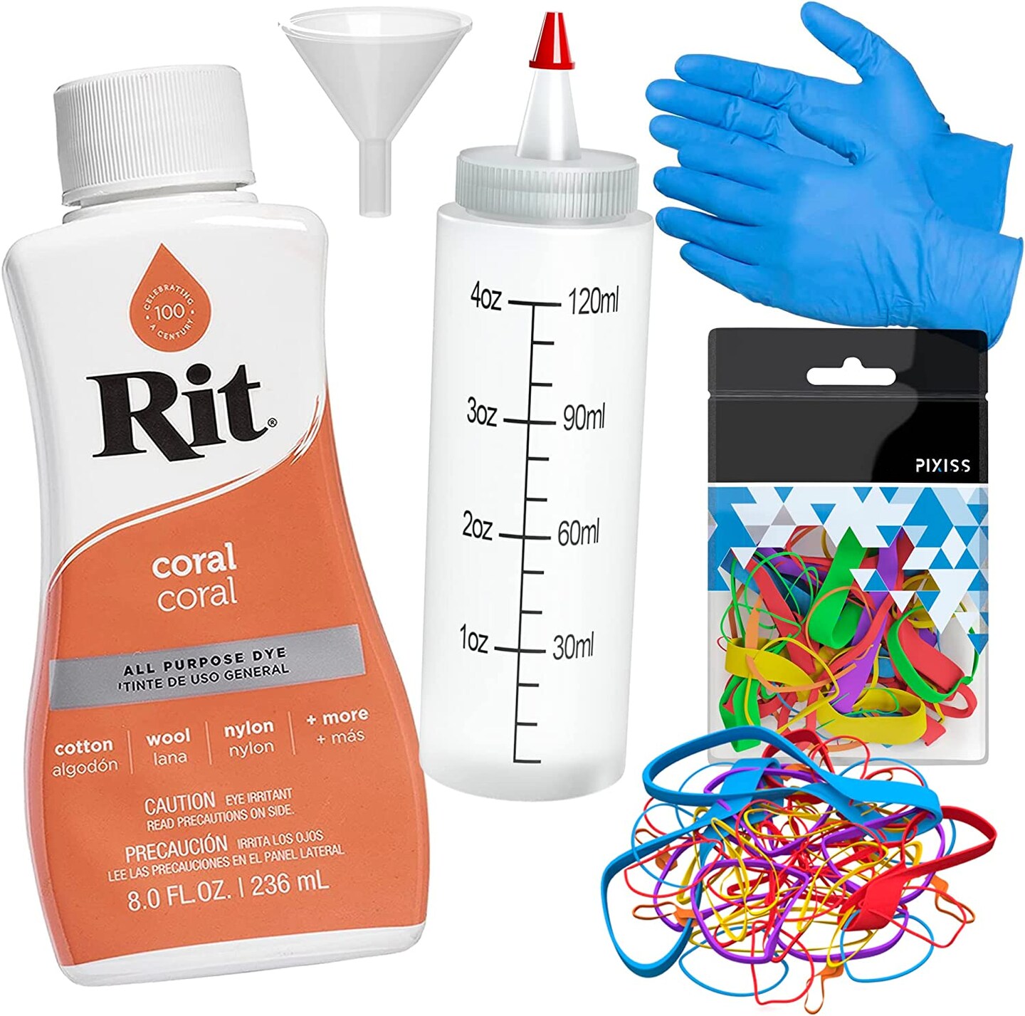 Rit Dye Liquid Coral All-Purpose Dye 8oz, Pixiss Tie Dye Accessories Bundle