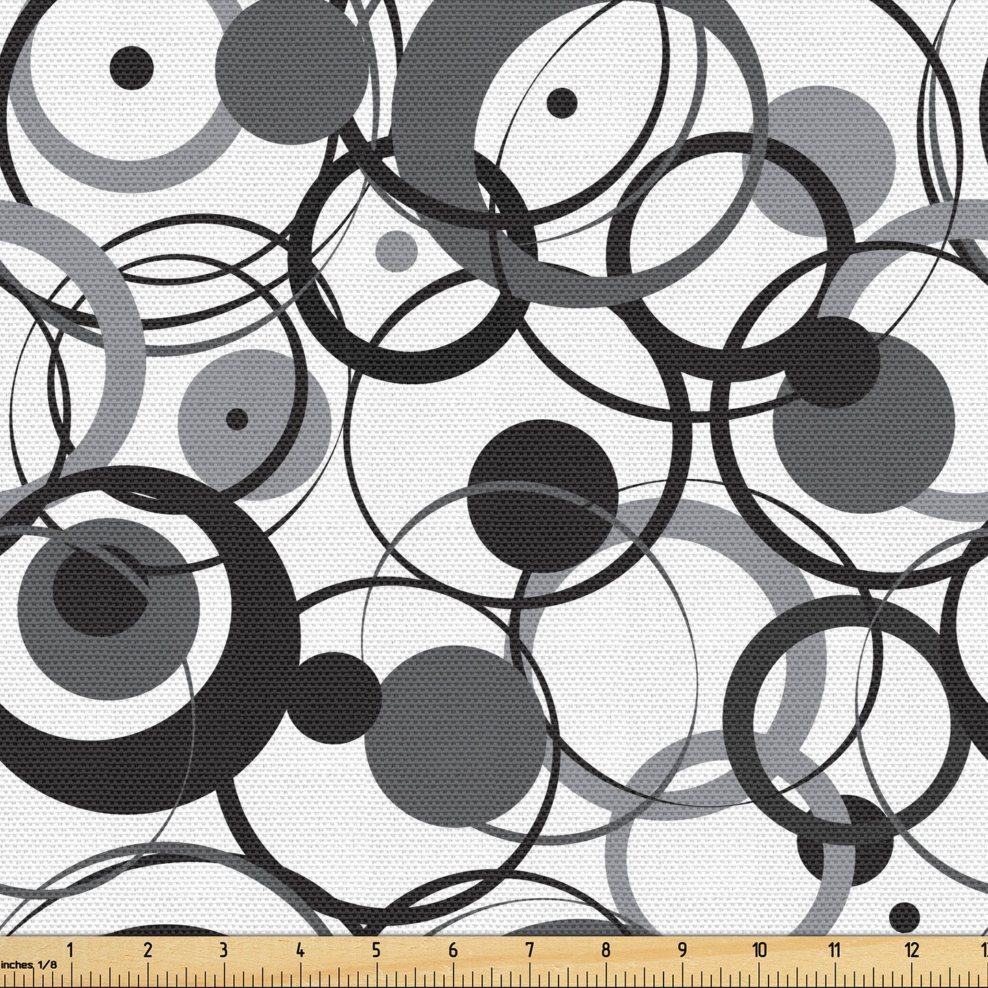Ambesonne Abstract Fabric by The Yard, Monochrome Circles Dots Surreal Expressionism Inspired Geometric Modern Art, Decorative Fabric for Upholstery and Home Accents, 3 Yards, Grey White