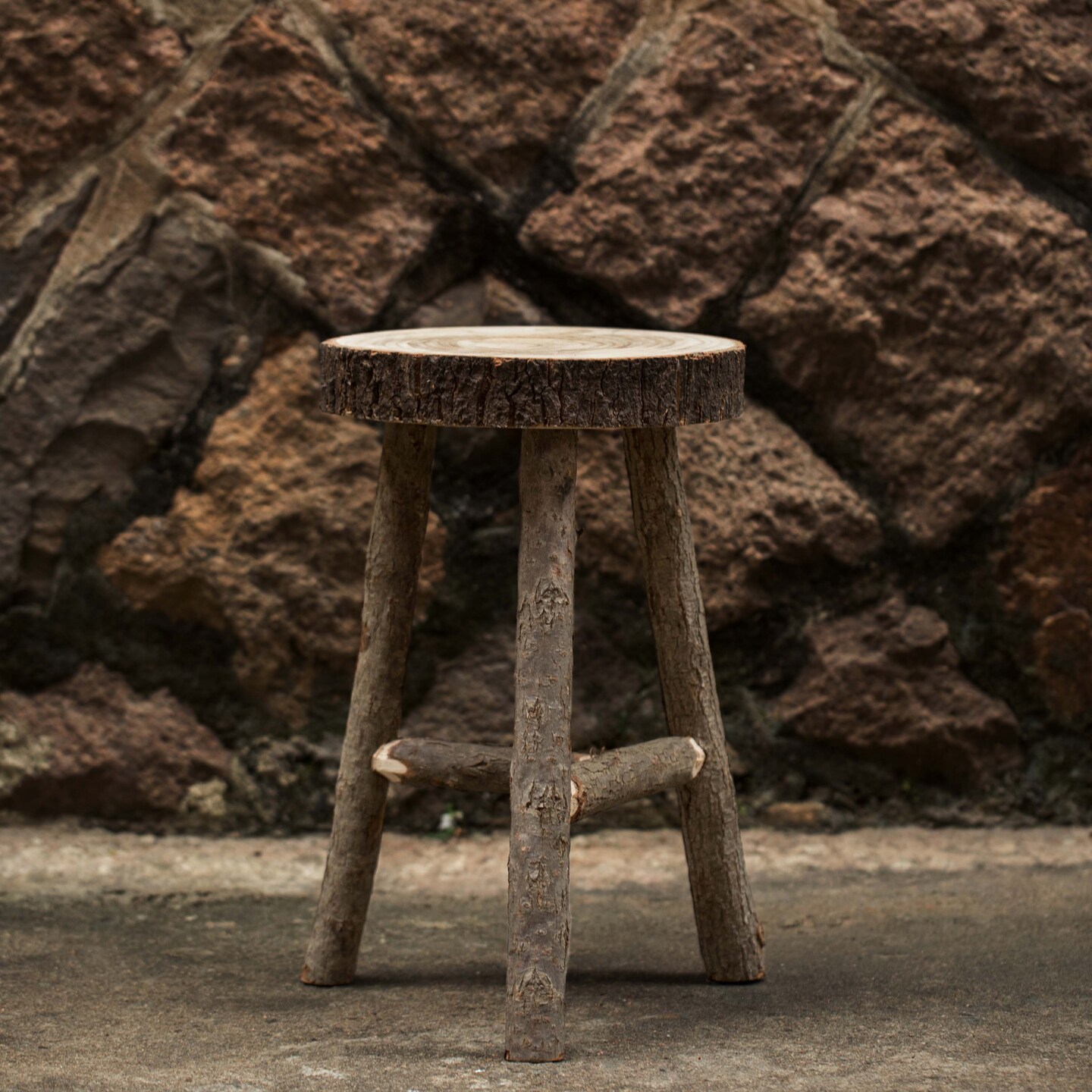 Decorative Antique Log Cabin Natural Wooden Accent Stool Side Table