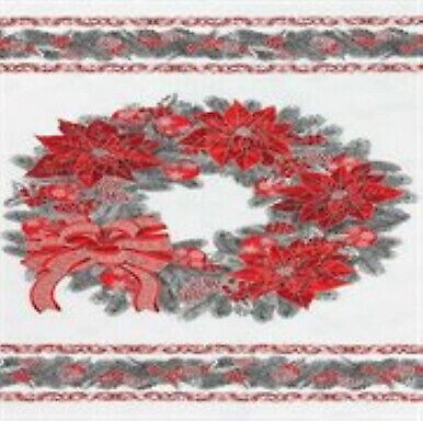 Holiday Flourish Wreath Panel Scarlet 24 x 44Cotton Fabric by Robert Kaufman