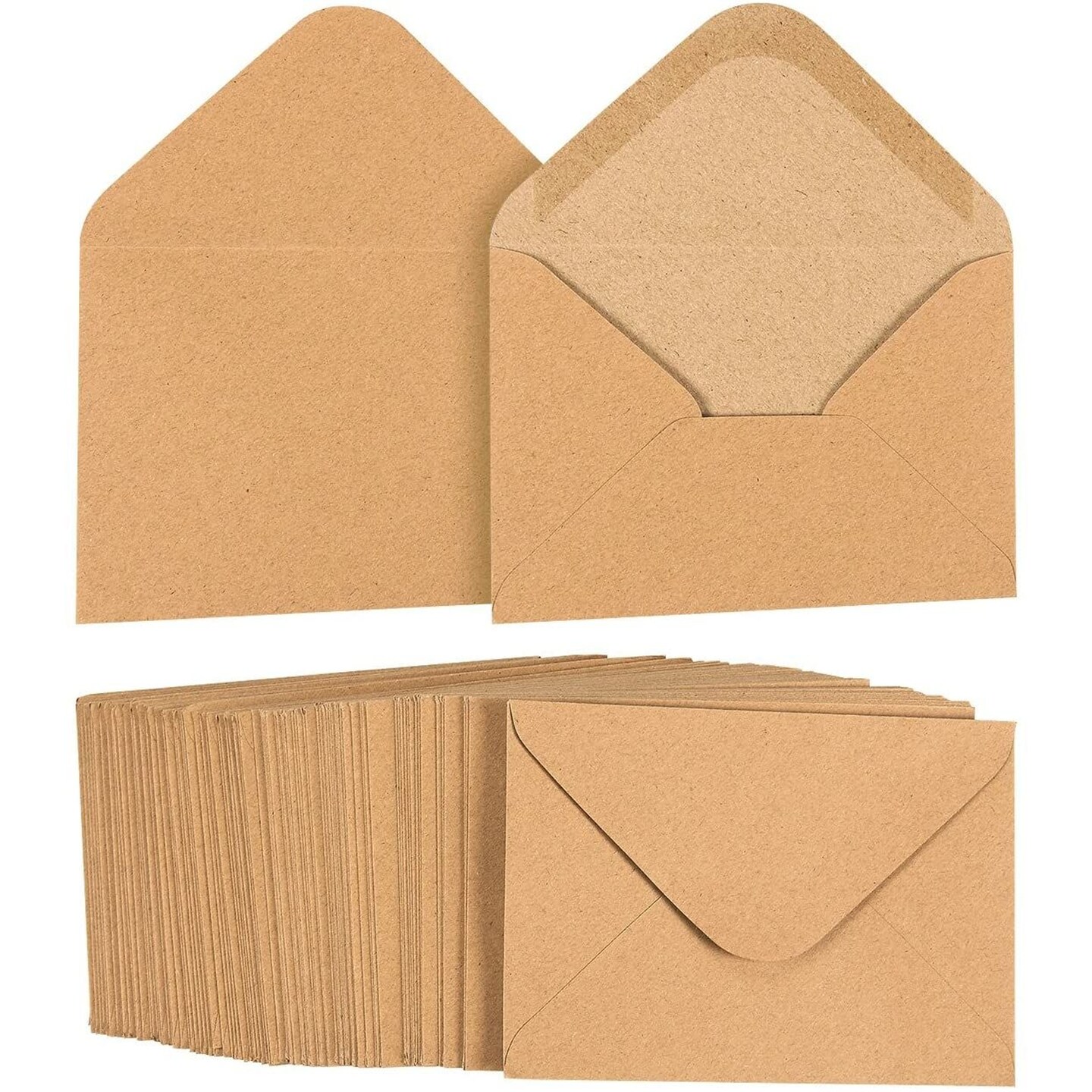 100 Pack Small Kraft Paper A1 Envelopes for 3x5 inches Cards, Invitations, Wedding RSVP, Gift Cards (V-Flap)
