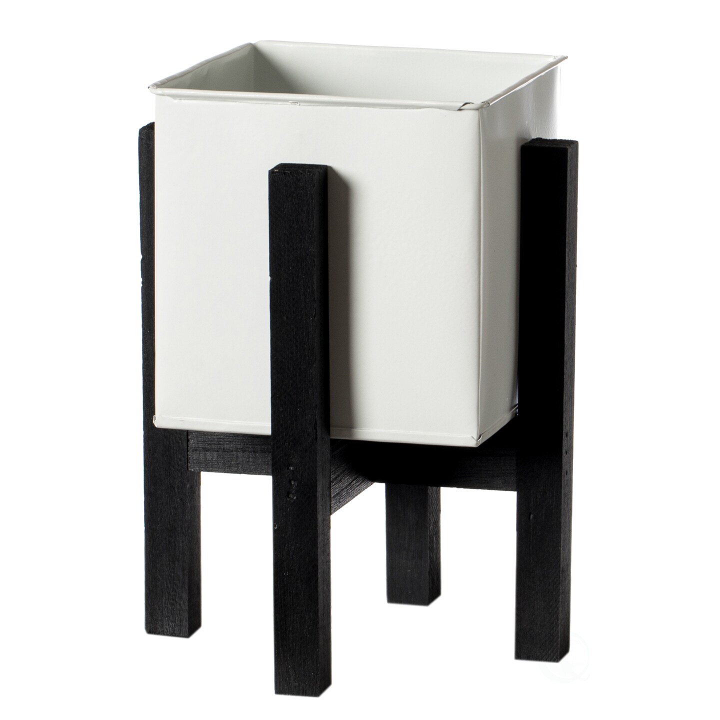 Indoor and Outdoor White Iron Planting Box with Black Wooden Frame