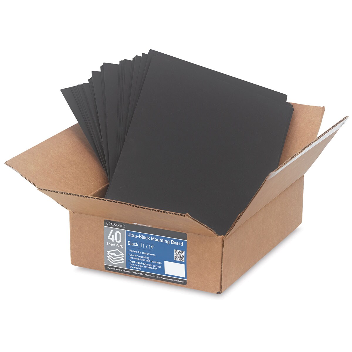 Crescent Ultra-Black Mounting Board, 11&#x22; x 14&#x22; Pkg of 40