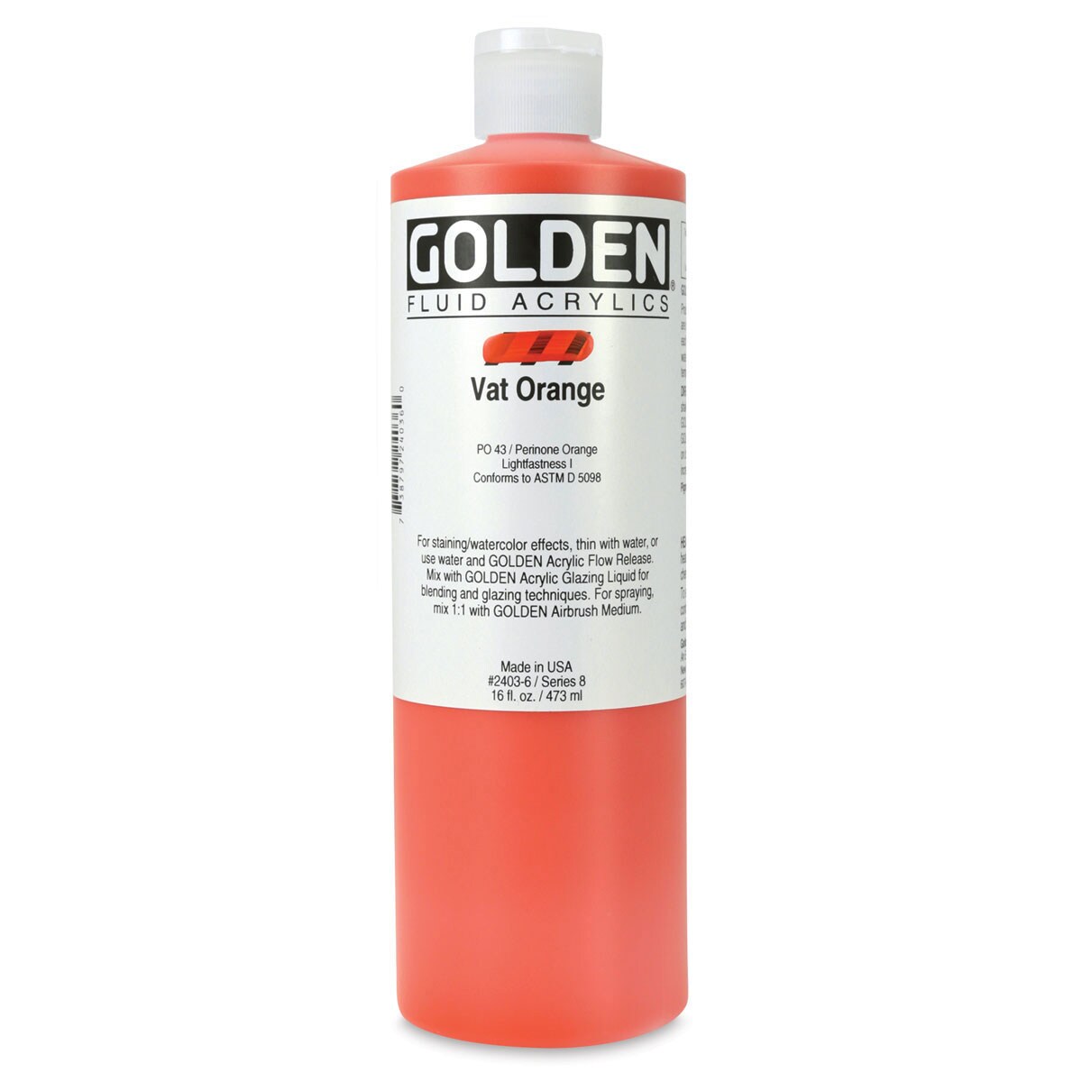 Golden Fluid Acrylics - Vat Orange, 16 oz bottle