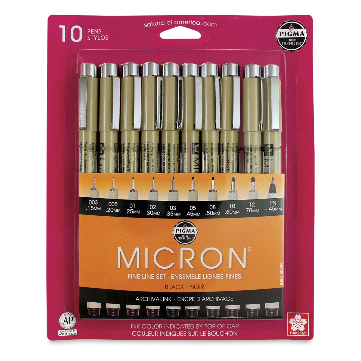 Sakura Pigma Micron Pens - Set of 10, Black, Fine and Bold Assorted Sizes