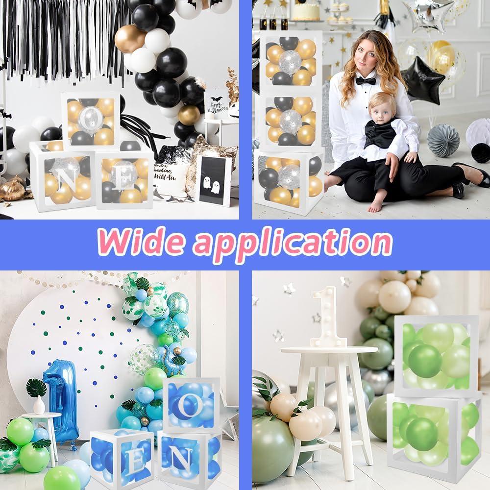 First Birthday Decorations for Girl or Boy 1st Birthday Decorations for Boys 3 Pcs One Balloon Boxes for First Birthday One Year Old Birthday Decorations Baby Clear Blocks Easter Party Decorations