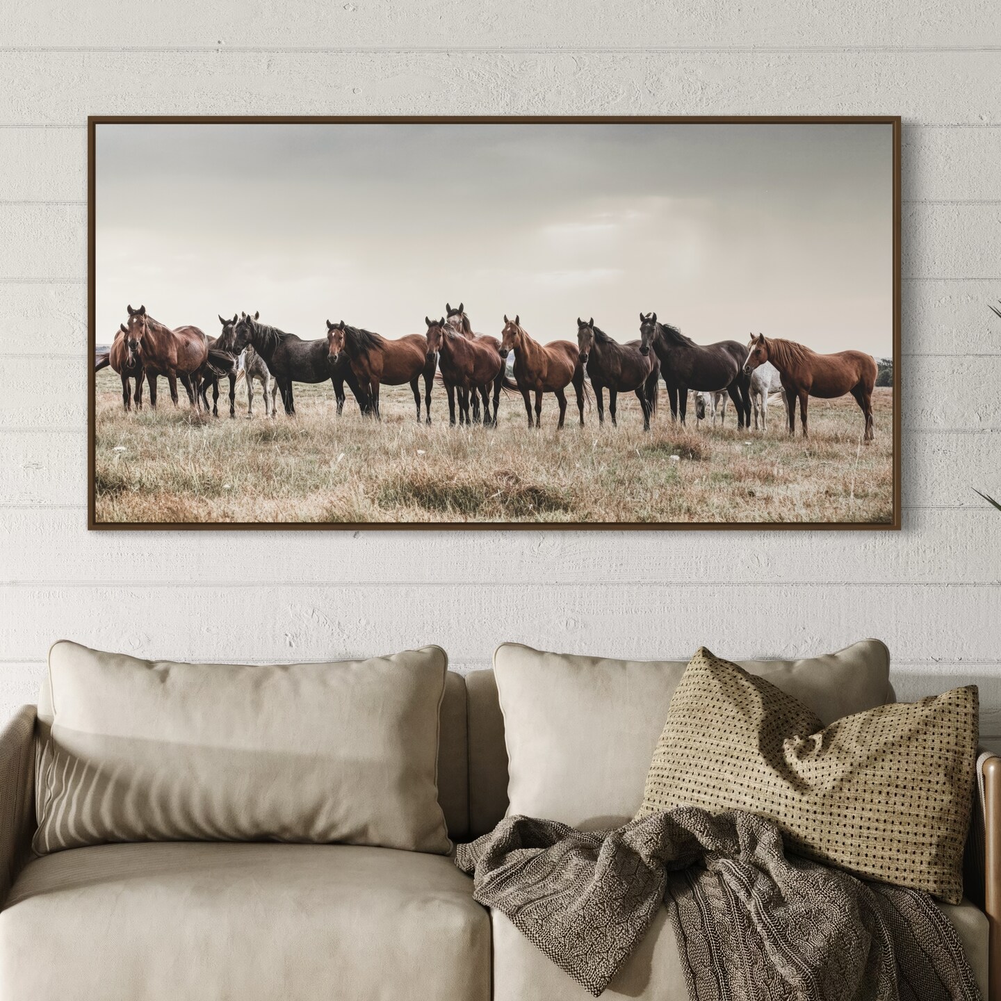 Panoramic Wild Horse Canvas - Modern Western Wall Decor - Wild Horse ...