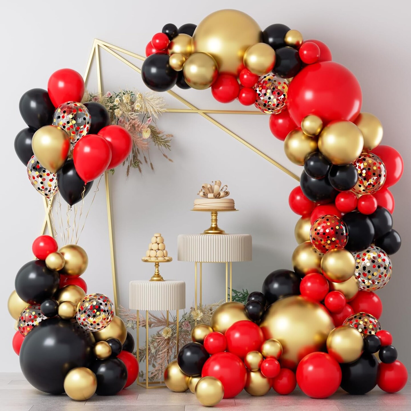 Red Black and Gold Balloons Garland Kit, 124pcs Red Black Metallic Gold Confetti Balloon Arch Kit for Wedding, Birthday Graduation Baby Shower Celebrations Anniversary Party Decorations