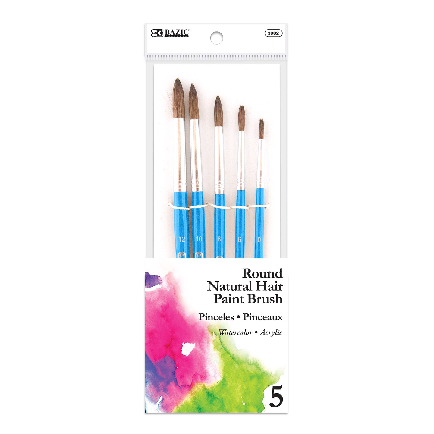 BAZIC Paint Brush Round Natural Hair (5/Pack)
