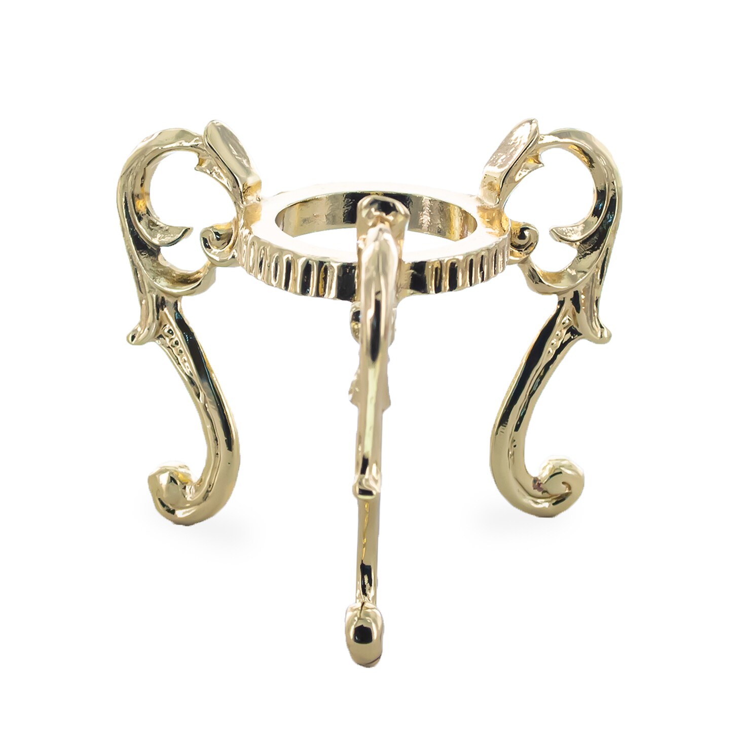 Ring on Three Legs Gold Tone Metal Egg Sphere Stand Holder Display