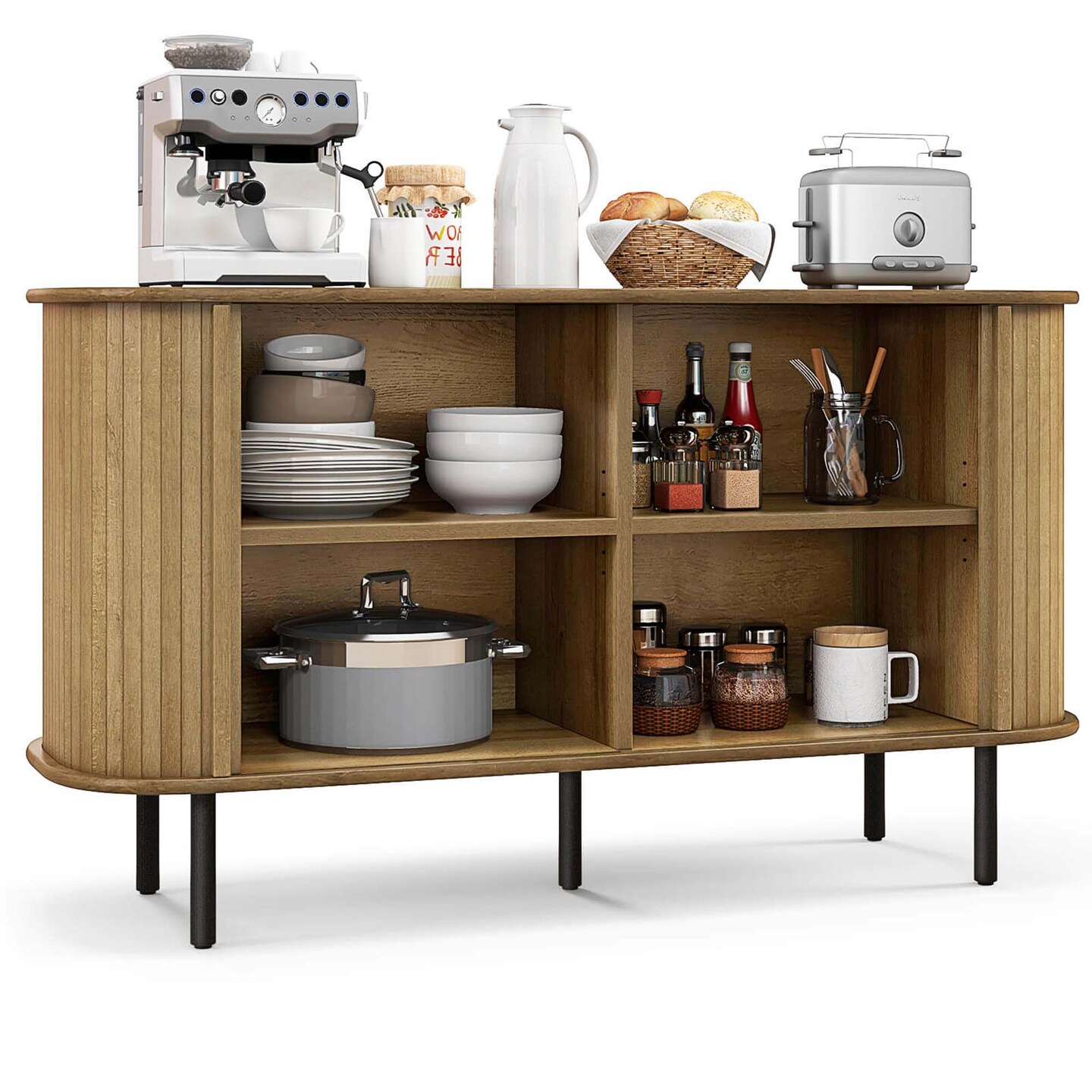 Buffeet Platform Mid Century Modern Sideboard 31.5 Fluted Sideboard Buffet Cabinet With ...