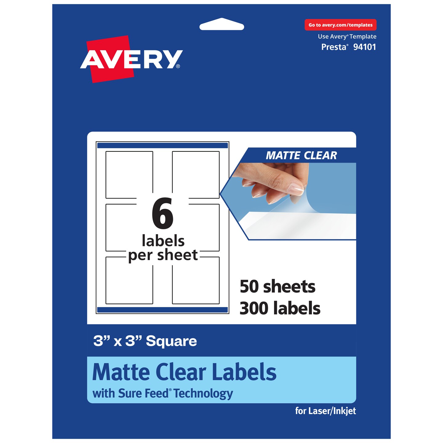 Avery Matte Clear Labels,  3&#x22; x 3&#x22; Square