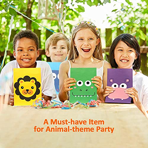 24 Pieces Animal Party Favor Gift Bags, Kids Goodie Bags for Birthday Party, Paper Candy Treat Bags Small Gift Wrap Bags for Jungle Safari Theme Party Baby Shower Supplies