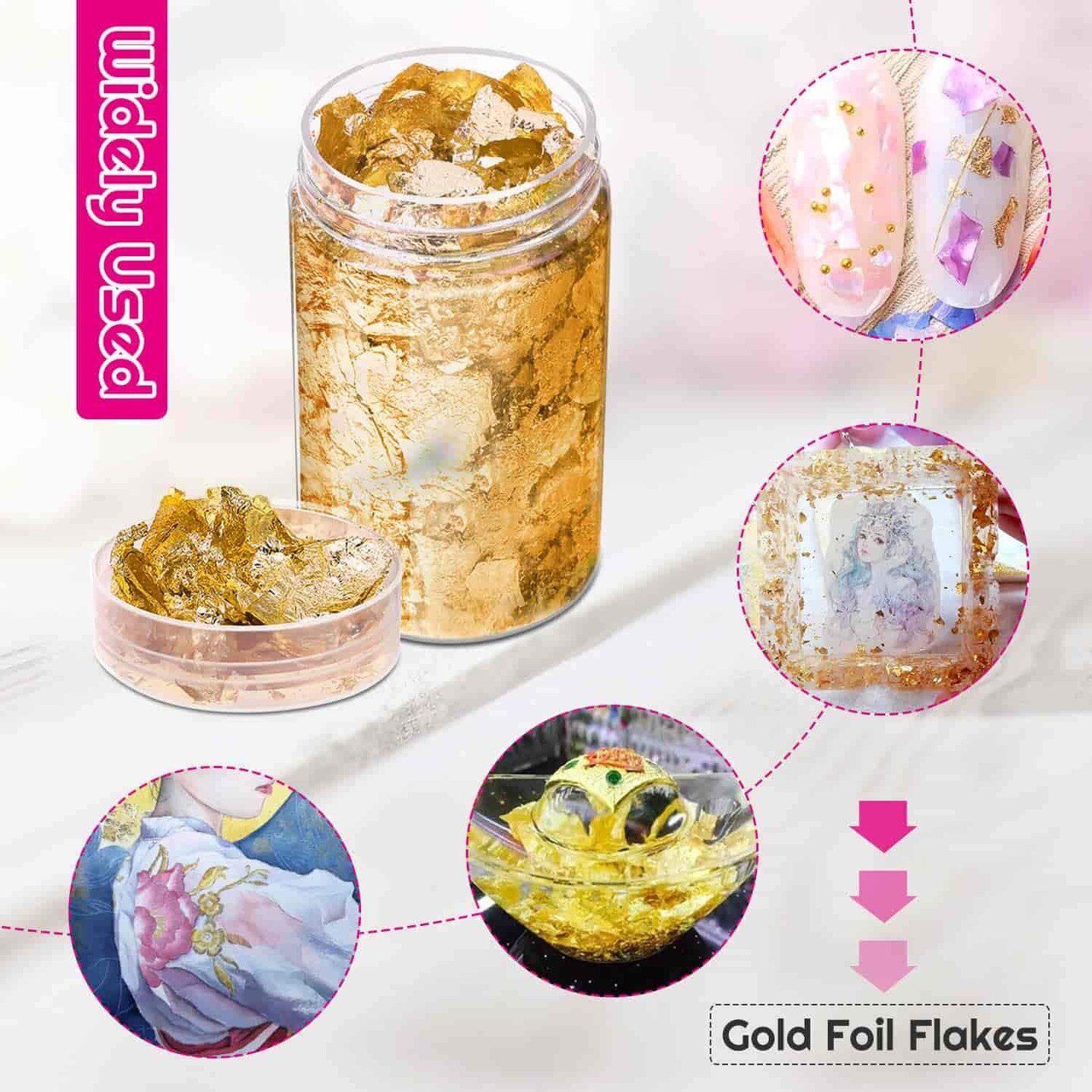 Gold Flakes for Resin, Paxcoo 15 Grams Gold Foil for Nails, Gold Foil Flakes Imitation Gold Leaf for Jewelry Resin, Nails and Jewelry Making