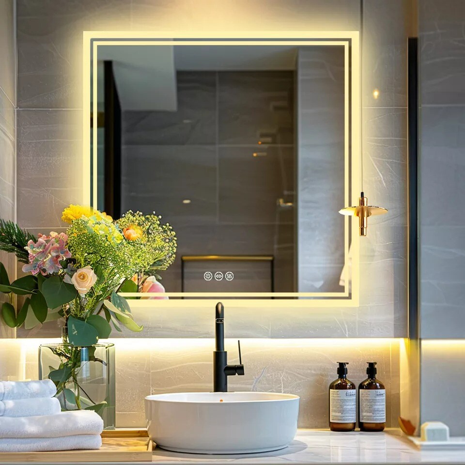 Wisfor LED Bathroom Mirror Shatter-Proof Dimmable Antifog Wall Vanity Mirror