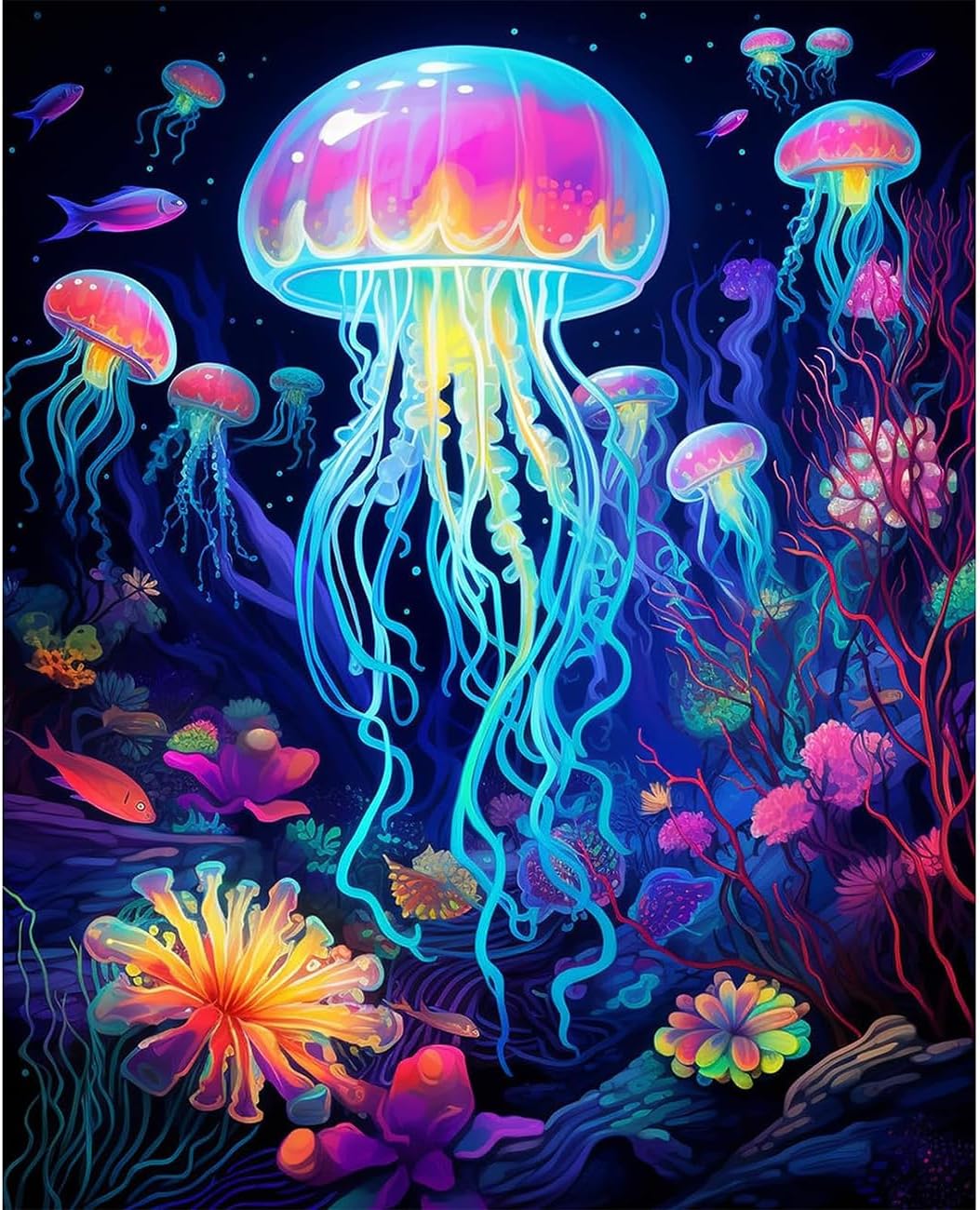 Adult Diamond Painting Kits Luminous Jellyfish Handmade 5D Diamond Art Kits for Children Novice Complete Drill Diamond Points Crystal Craft Kits for Wall Art and Bedroom D&#xE9;cor at Home: Presents 11.8 by 15.7 inches