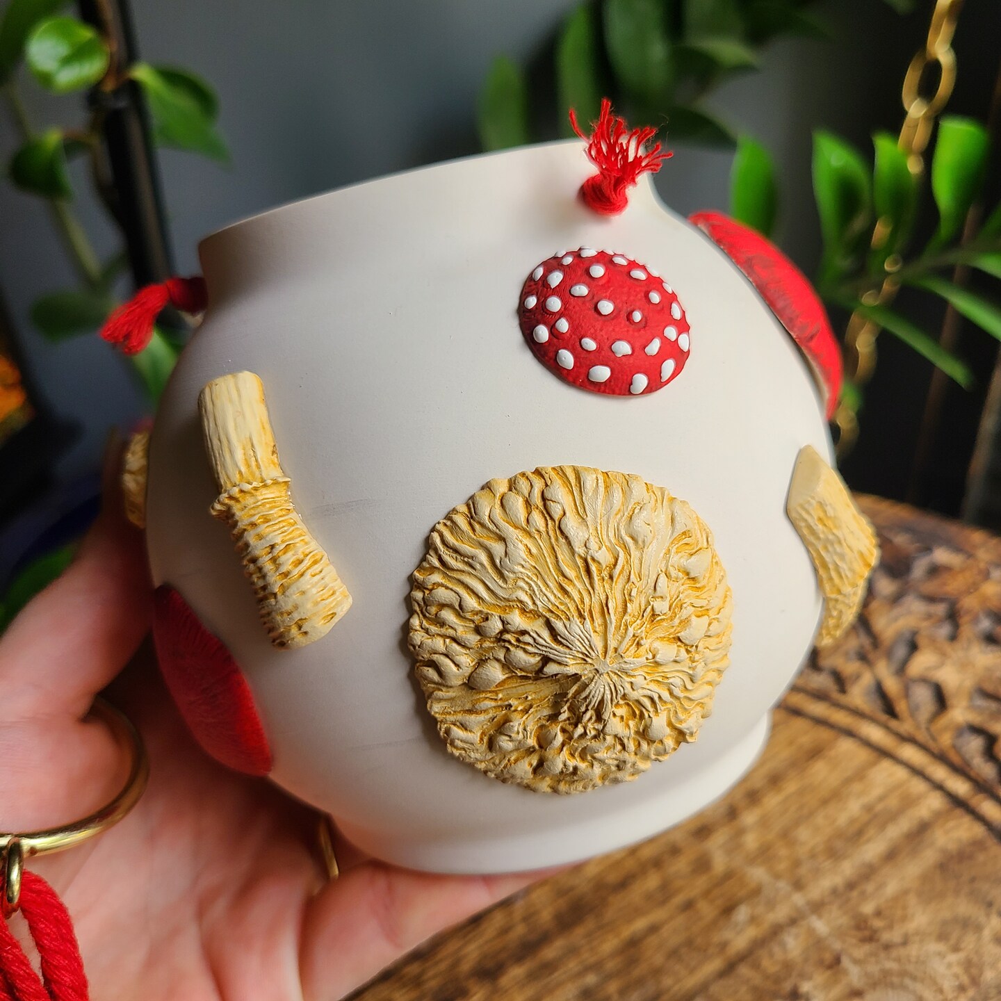 Mushroom pieces and stems hanging plant pot | MakerPlace by Michaels