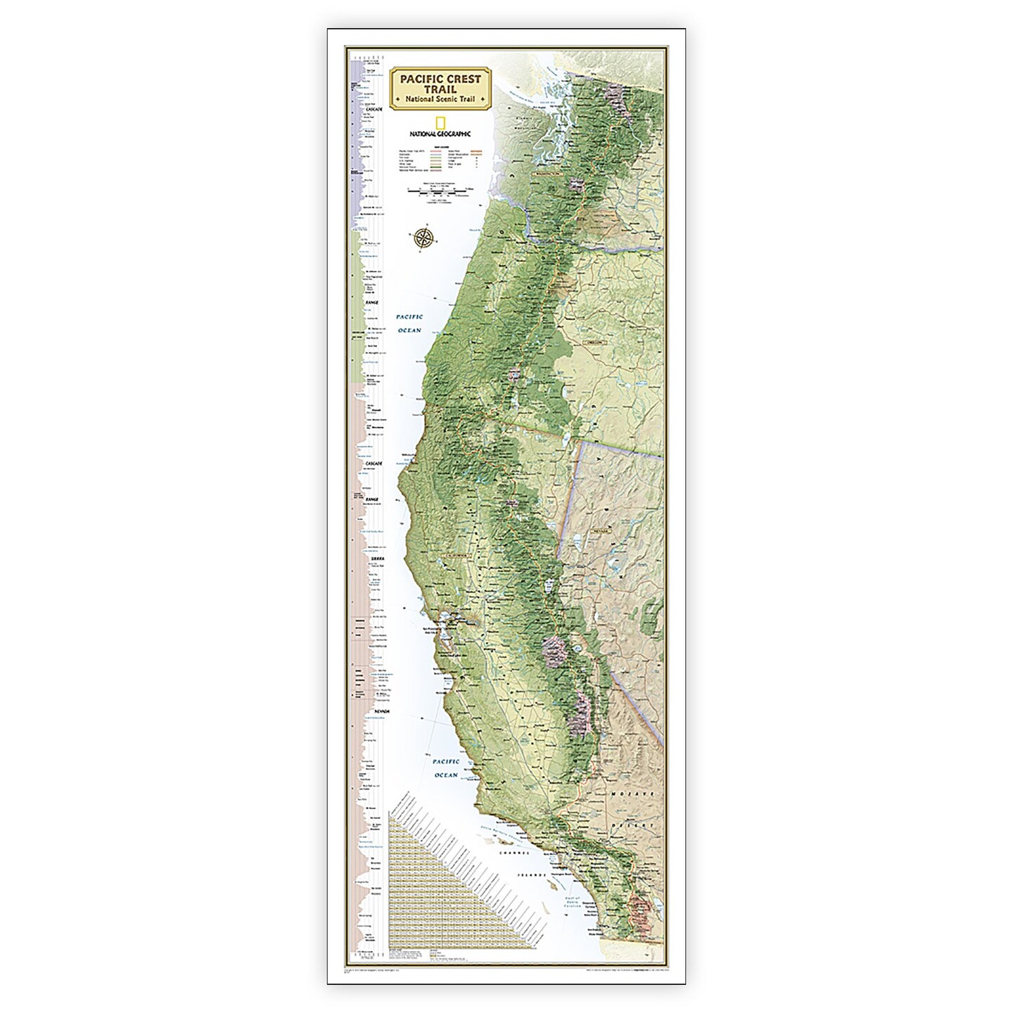 Pacific Crest Trail Map, In Gift Box, 18&#x22; x 48&#x22;
