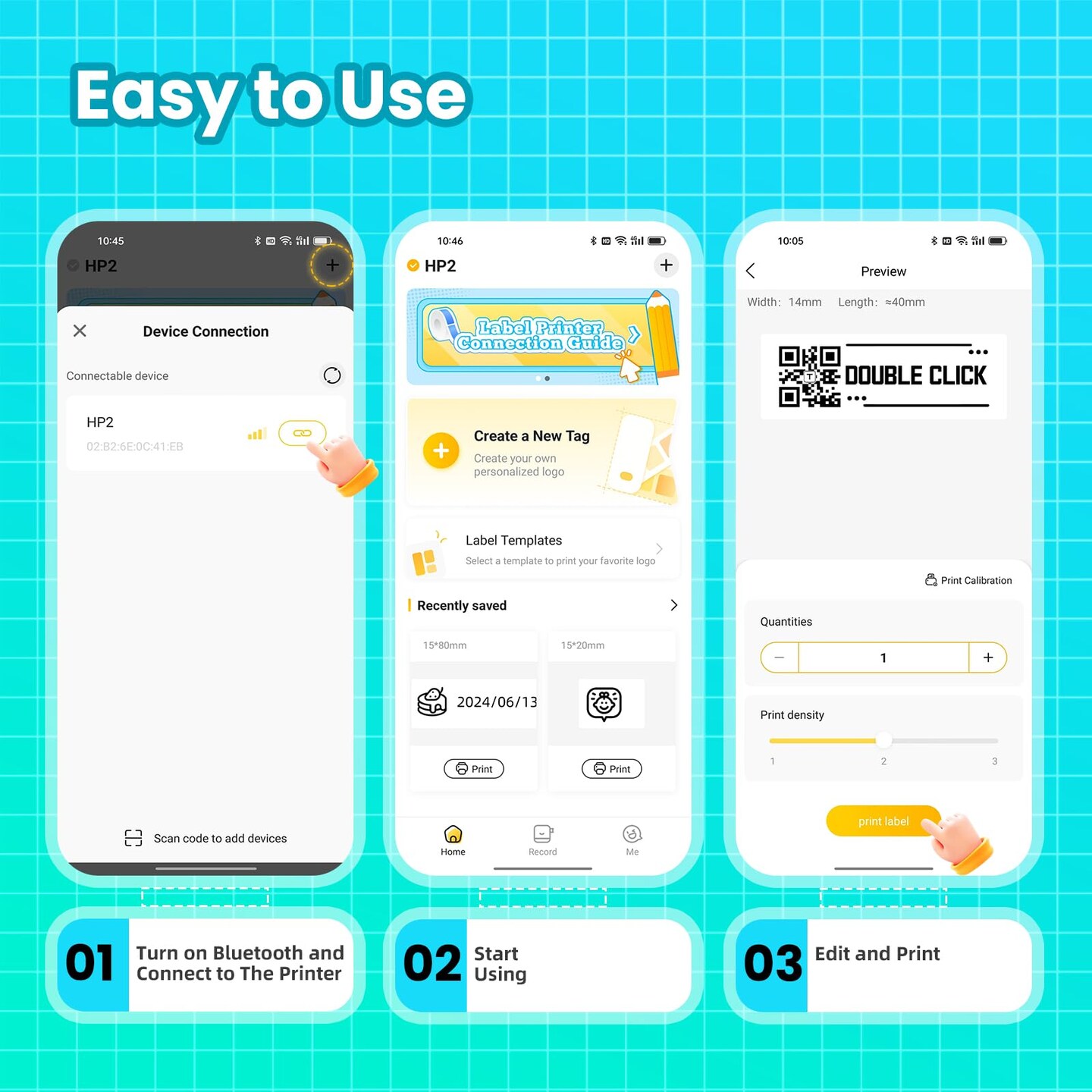Label Maker Machine with Tape, HP2 Portable Bluetooth Label Printer for Storage, Shipping, Barcode, Office, Home, Organizing Mini Sticker Label Maker with Multiple Templates (White)