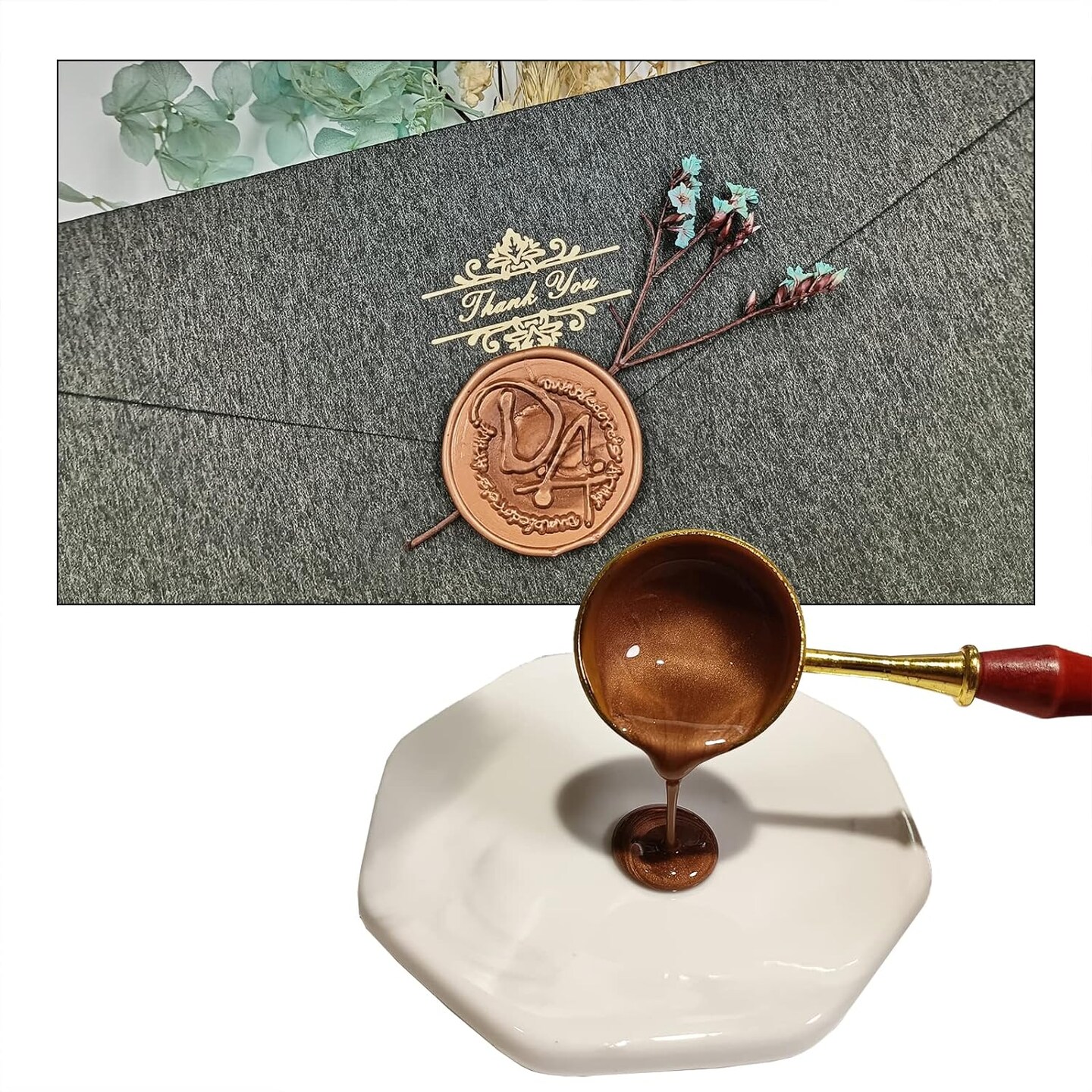 Seal Spoon Sealing Spoon with Wooden Handel Wax Sealing Stamp Melting Spoon Wax Seal Warmer Wax Seal Spoon Set for Wedding Invitations (3)