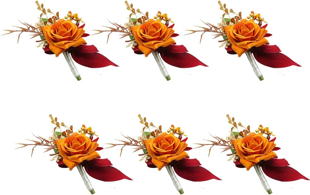 Set of 6 Artificial Flowers for Groom & Groomsmen Boutonniere Set
