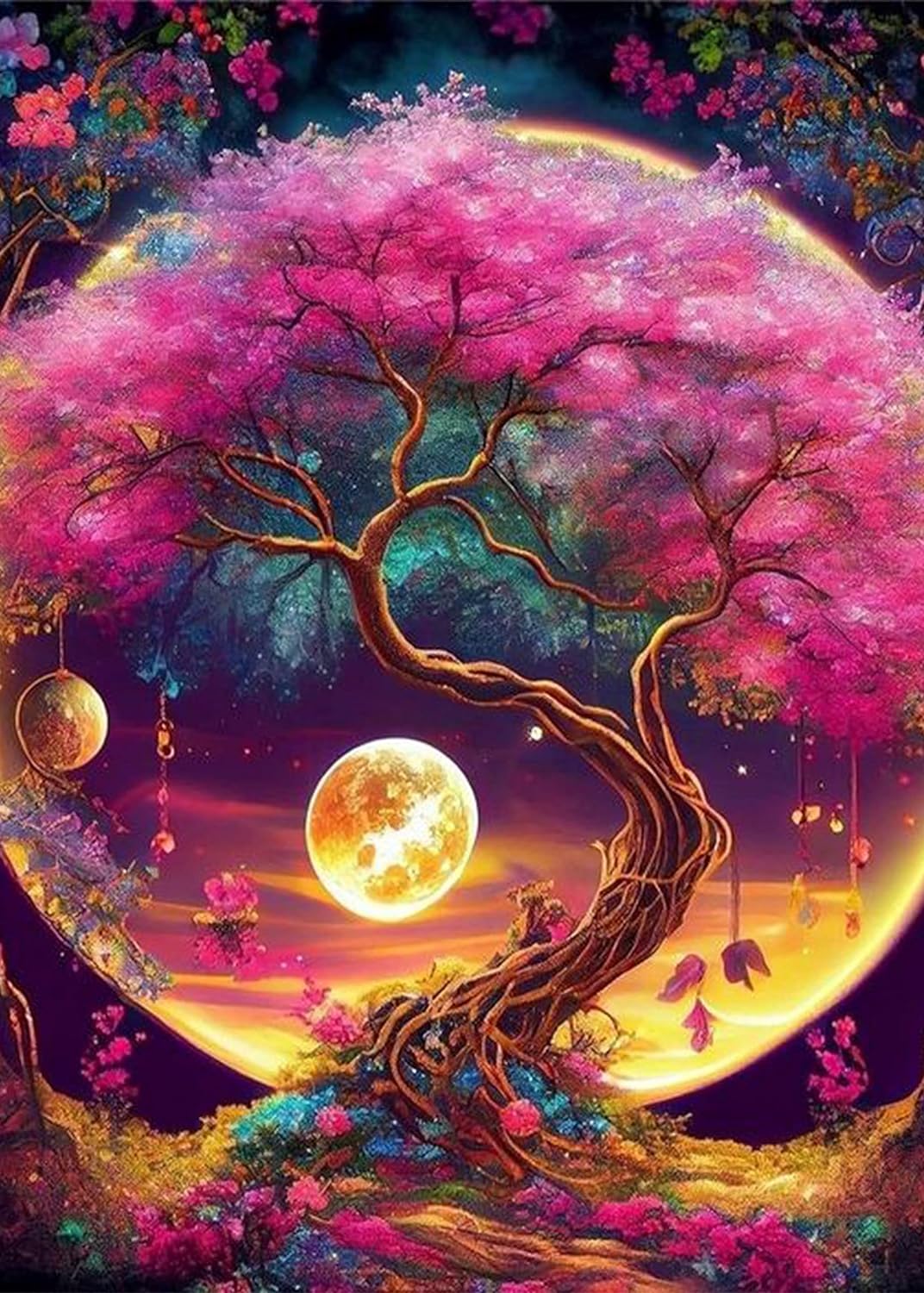 Tree of Life Diamond Art Painting Kits for Adults: Moon Tree Full Drill Diamond Dots Paintings for Beginners, Round 5D Paint with Diamonds Pictures. Gem Art Painting Kits: DIY Adult Crafts 12x16&#x22;