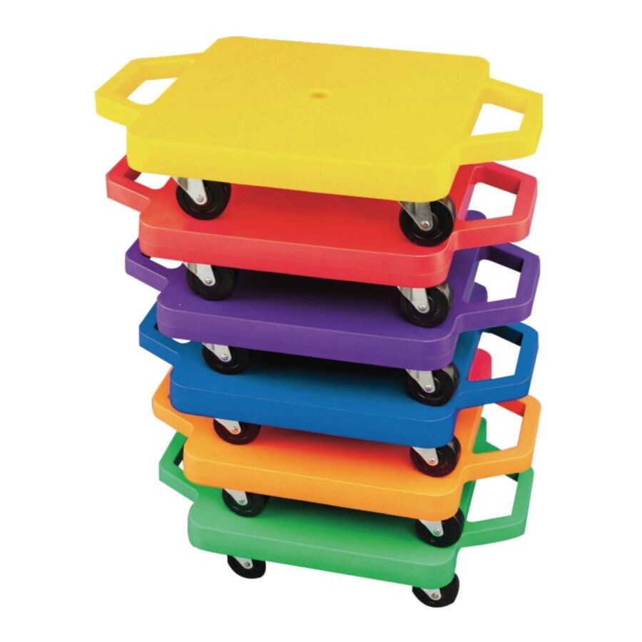 S&#x26;S Worldwide 12&#x22; Spectrum Play Scooters. Built in Handles Protect Kids Hands. Durable Molded Plastic Base with Non-Marring 2&#x22; Wheels Supports up to 200 Pounds.  6 Color Set.