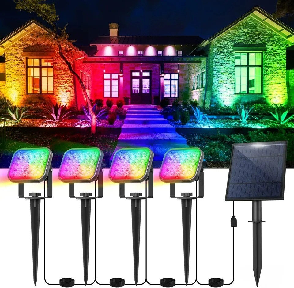 T-SUN RGB Solar Spotlight Outdoor Color Changing Spot Lights Waterproof Garden
