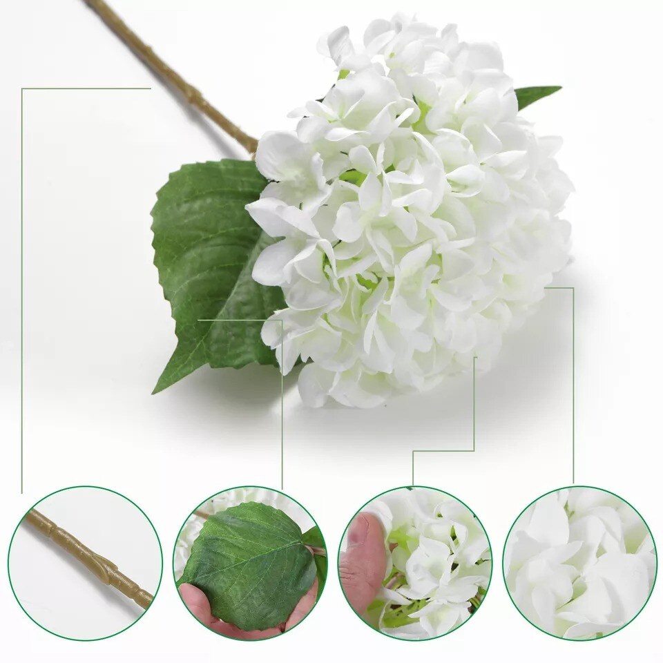 5 Pcs Artificial Silk Hydrangea Flowers 18&#x27;&#x27; White Bouquet