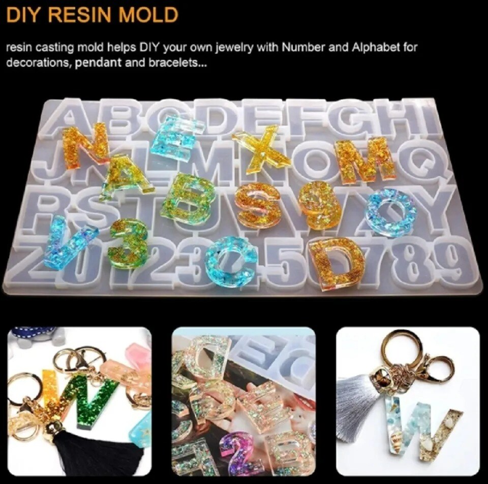 73-Piece Alphabet &#x26; Number Resin Silicone Molds - DIY Epoxy Keychain Making Kit