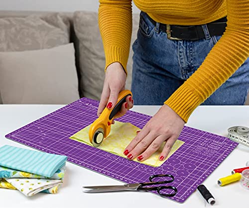 18"x12" Thickened Self Healing Cutting Mat, A3 Rotary Cutting Sewing Mat for Crafts, Double Sided 5-Ply Table Cutting Board for Fabric Quilting Art Hobby Project, Pink/Purple