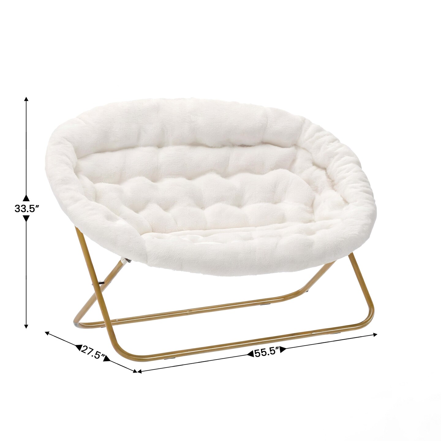 Emma and Oliver Janey Folding Double Saucer Chair with 2 Ottomans and Steel Frame for Dorm or Bedroom