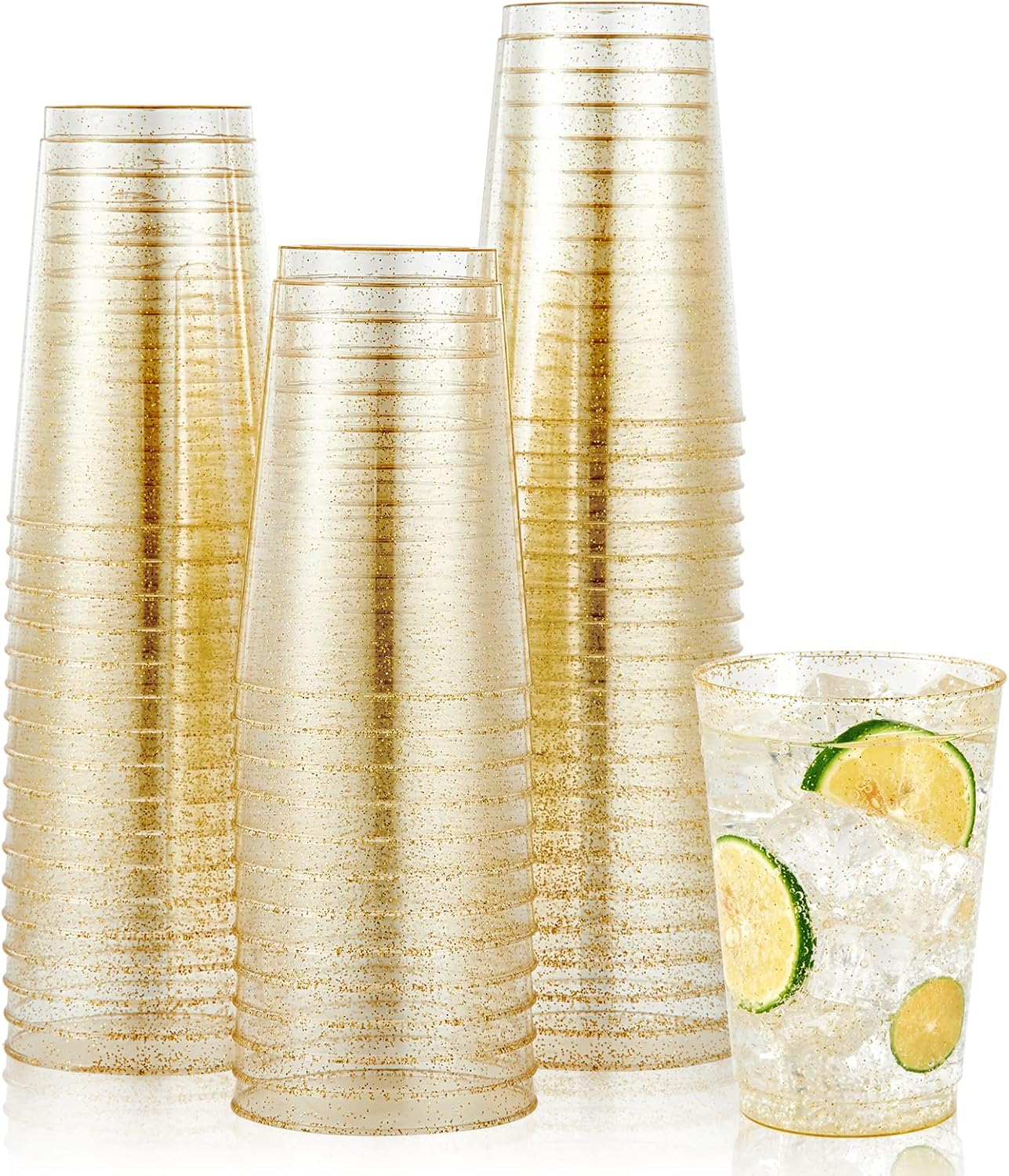 100 Pack 12 oz Gold Plastic Cups - Disposable Heavy-duty Tumblers