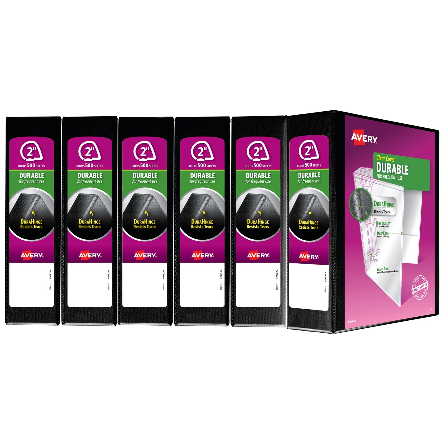 Avery Durable View 3 Ring Binder, 2&#x22; Slant Rings, 1 Black Binder (17031) - 6 Pack
