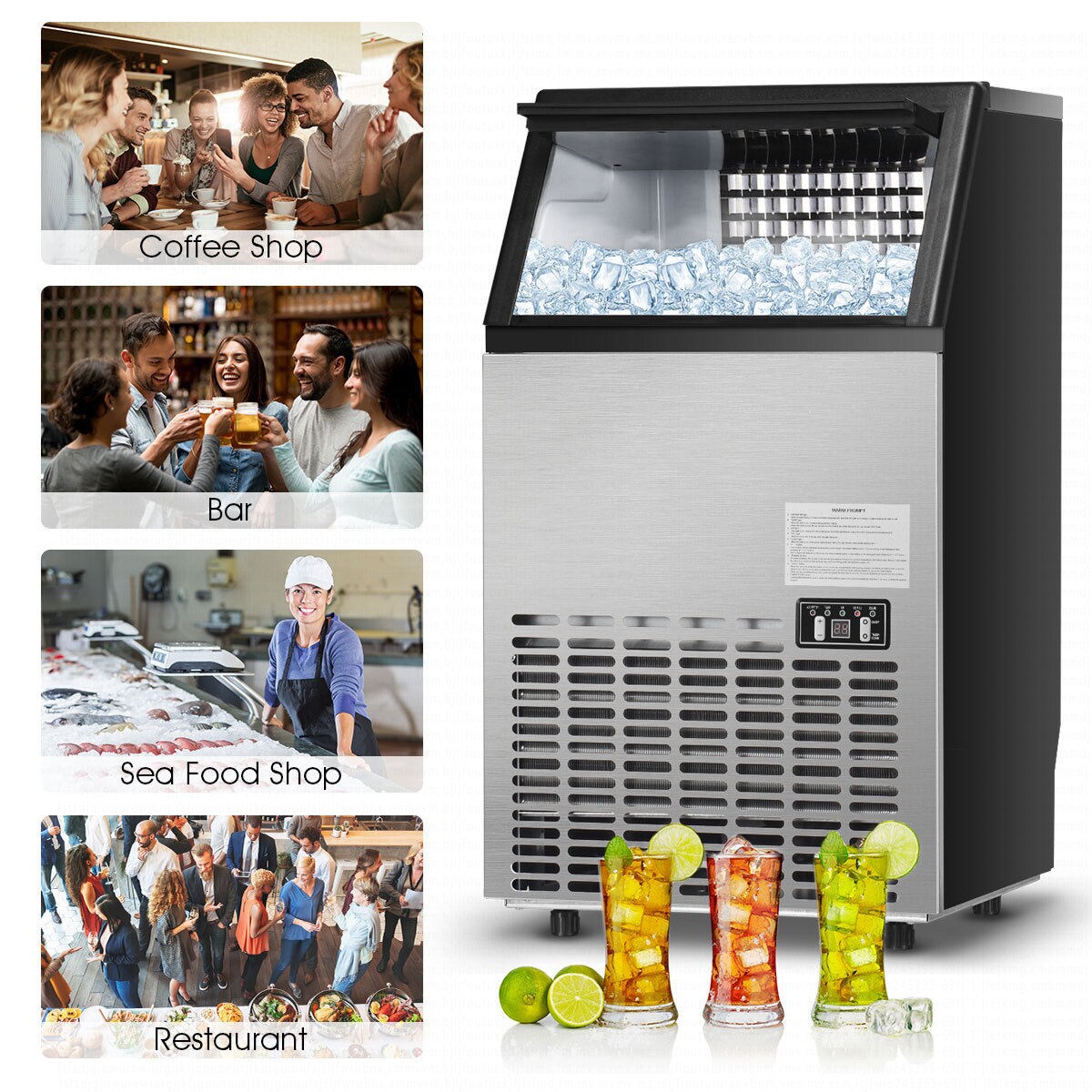 Costway Built-In Stainless Steel Commercial 110Lbs/24H Ice Maker Portable Ice Machine