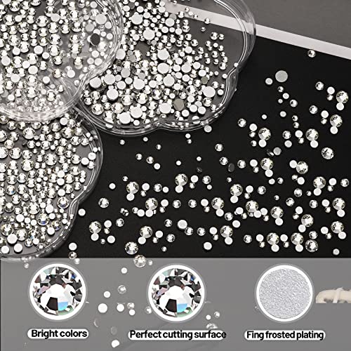 3150 Pieces Clear Nail Gems Silver Face Jewels Tooth Eye Gems-Tiny Glass Nail Diamonds Stone Flatback-Small White Crystals Rhinestone for Acrylic Nails-Craft Gems with Wax Pen HINABTRU