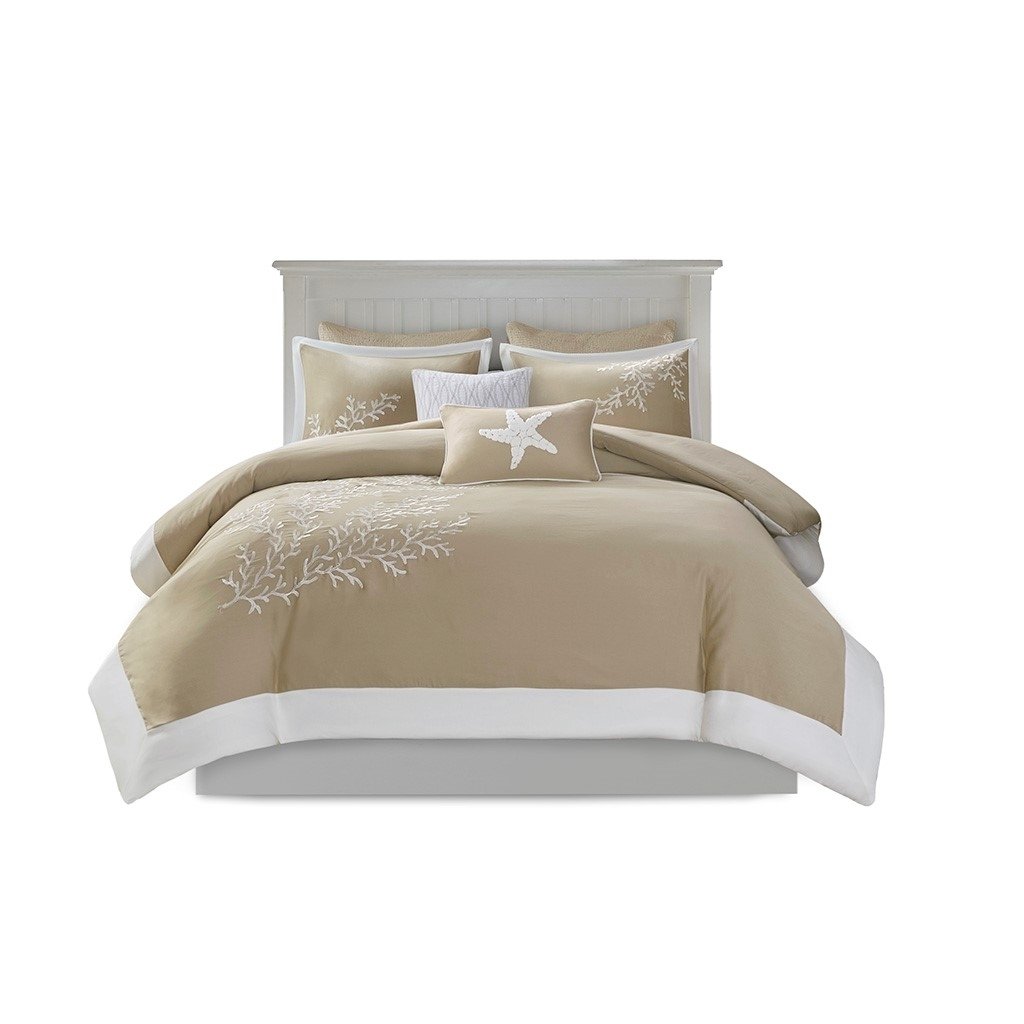 Gracie Mills Douglass Coral Jacquard Duvet Set 5-Piece Cotton Taupe Grace-453
