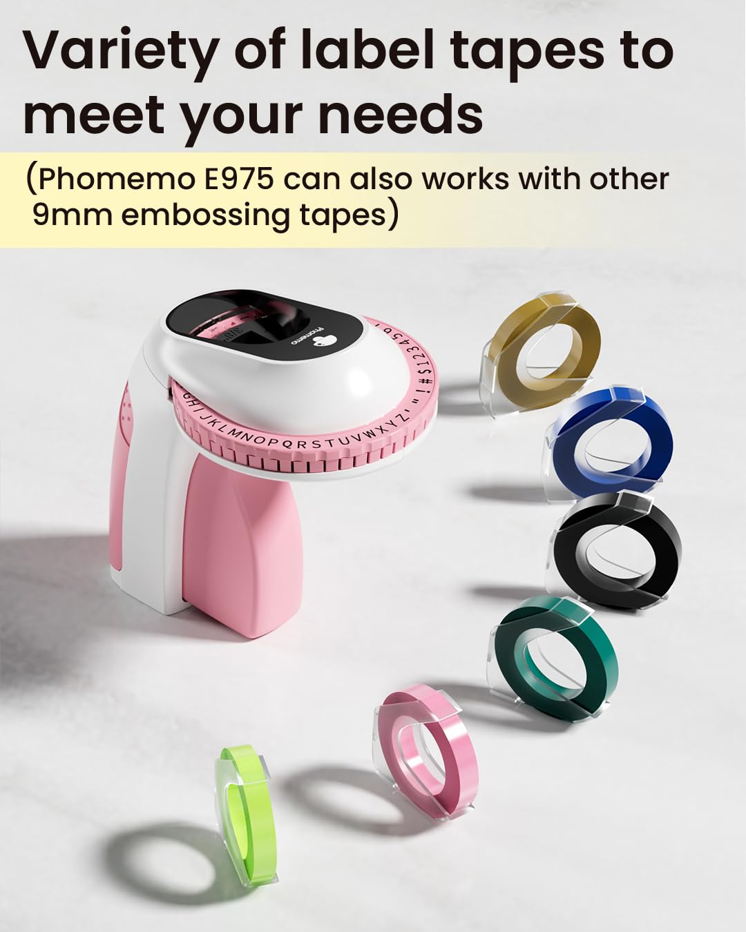 Embossing Label Maker Machine with 6 Tapes, 3D Vintage Embossed Label Maker Writer, Handheld Old School Label Maker with 6 Rolls Embossing Tapes for Office Home Organization and DIY -Pink