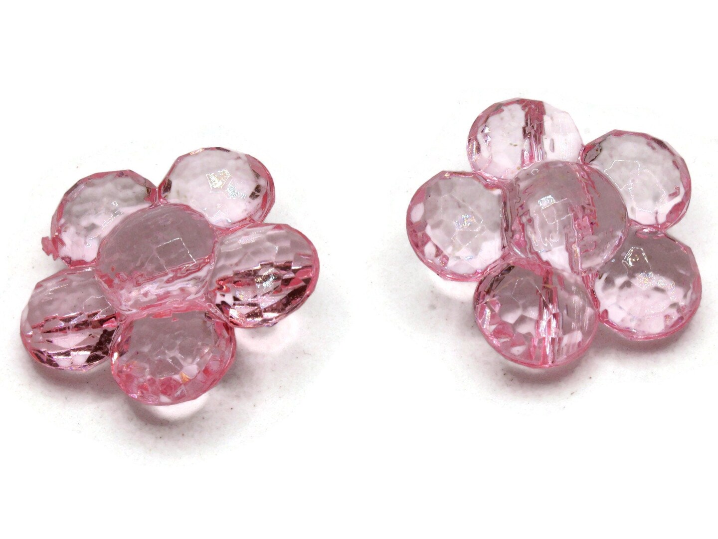 2 35mm Large Light Pink Flat Faceted Flower Plastic Shank Buttons