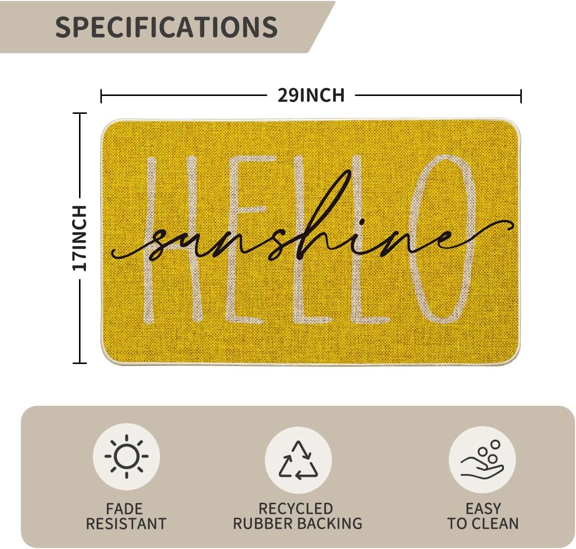 Seasonal Spring Holiday Low-Profile Floor Mat Switch Mat for Indoor Outdoor 17 x 29 Inch Yellow Hello Sunshine Summer Decorative Doormat