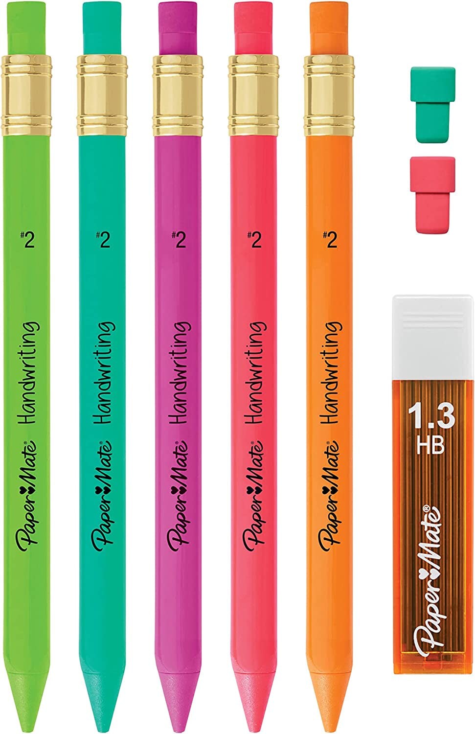 Handwriting Triangular Mechanical Pencil Set with Lead &#x26; Eraser Refills, 1.3Mm, School Supplies, Office Supplies, Sketching Pencils, Drafting Pencil, Fun Barrel Colors, 8 Count