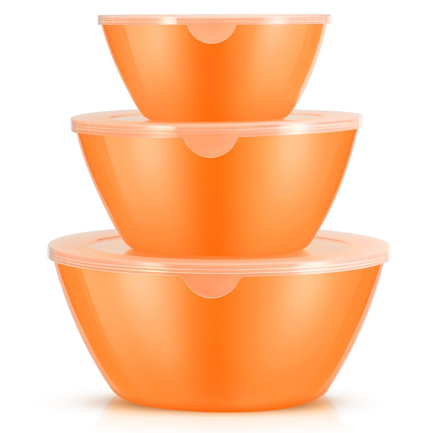 3 Pieces Mixing Bowls with Lids Set&#xFF0C;Plastic Mixing Bowls for Kitchen Preparing&#xFF0C;Serving and Storing&#xFF0C;Set of 3-Includes 3 Bowls and 3 Lids&#xFF0C;BPA-FREE Neat Nesting Bowls with Sealing Lids (Orange)