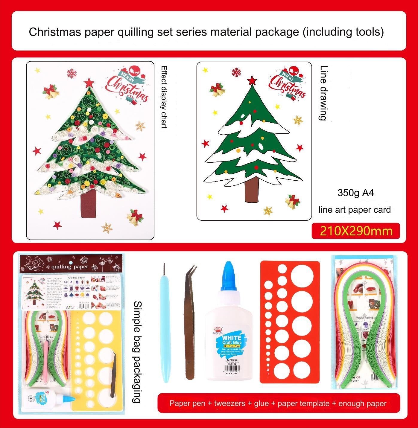 Christmas Tree DIY Making Kit. Paper Quilling Set F07M3-6-Tree