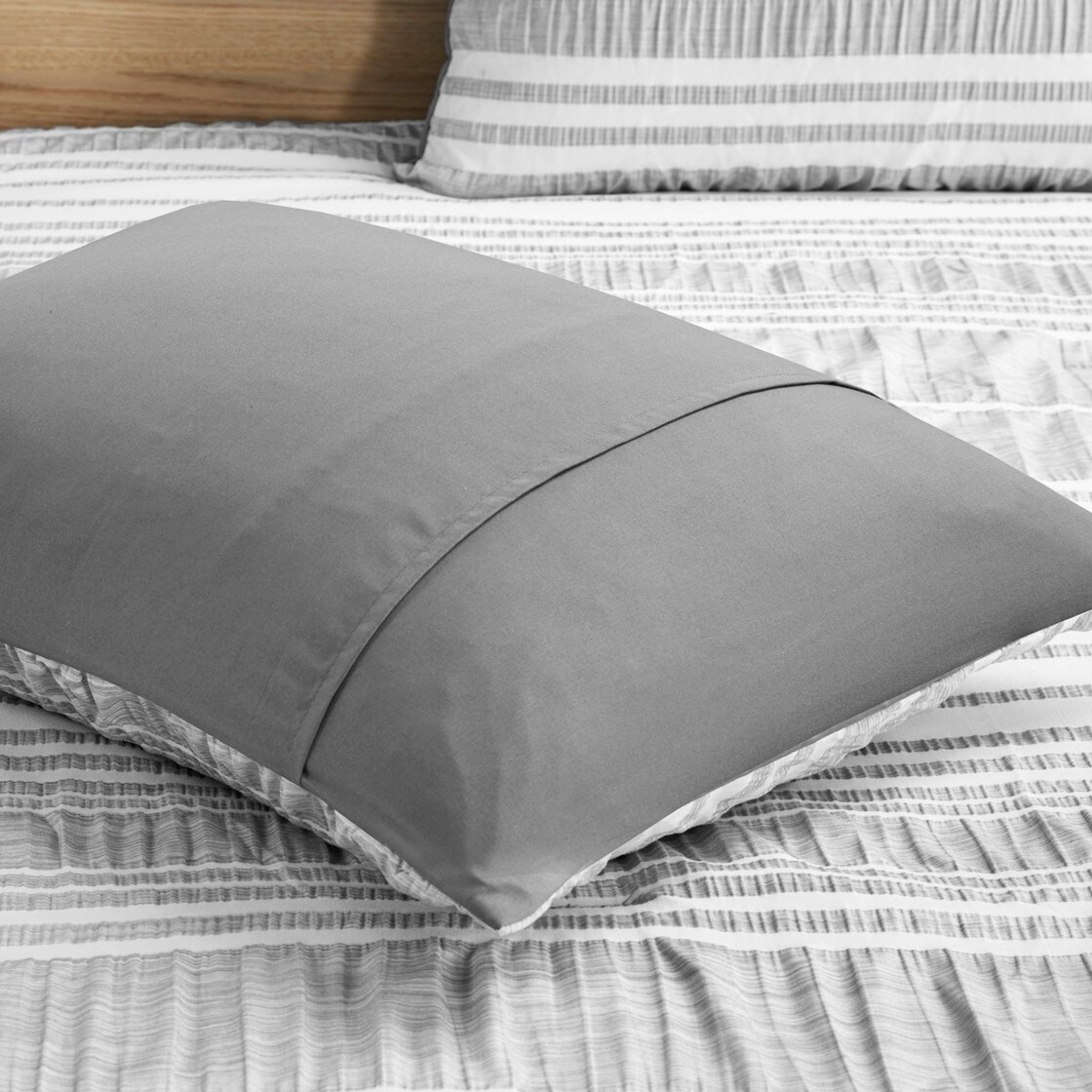 Gracie Mills Grey Striped Duvet Cover Set Modern Ruched Design Twin Queen Grace-14022