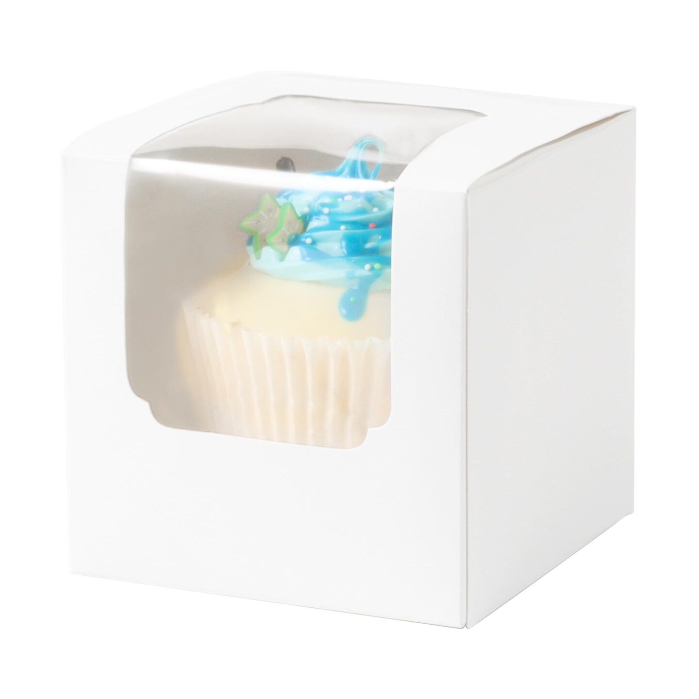 25 Pieces Single White Cupcakes Containers Gift Boxes with Window Inserts Handle for Wedding Candy Boxes (25P-White)