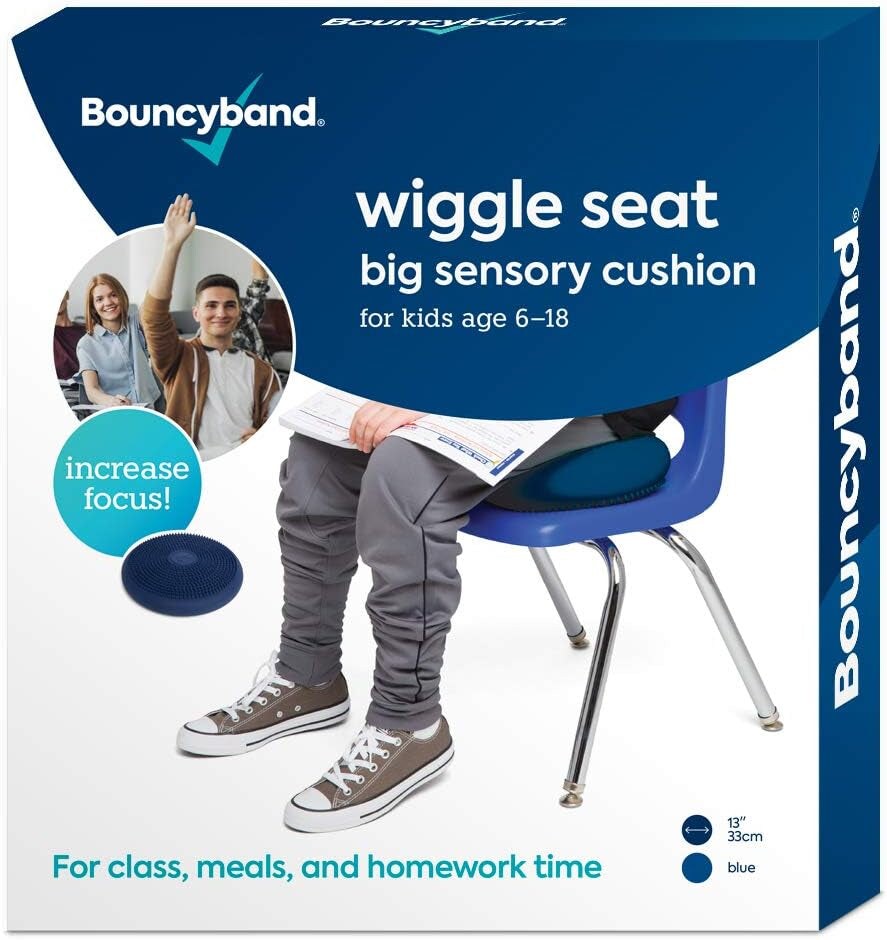 Bouncyband &#x2013; Wiggle Seat &#x2013; Blue, 13&#x201D; D &#x2013; Large Sensory Cushion for Kids Ages 6-18+ &#x2013; Promotes Active Learning, Improves Student Productivity, Includes Easy-Inflation Pump