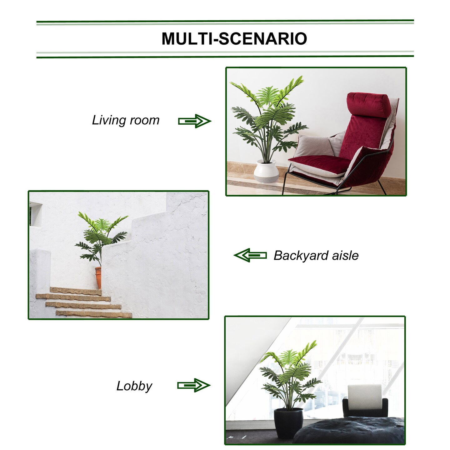 Premium Lush 40-inch Philodendron Selloum Plant – Large, Vibrant Tropical Foliage, Perfect for Indoor Decor and Air Purification, Floral Home by Artificial Flowers