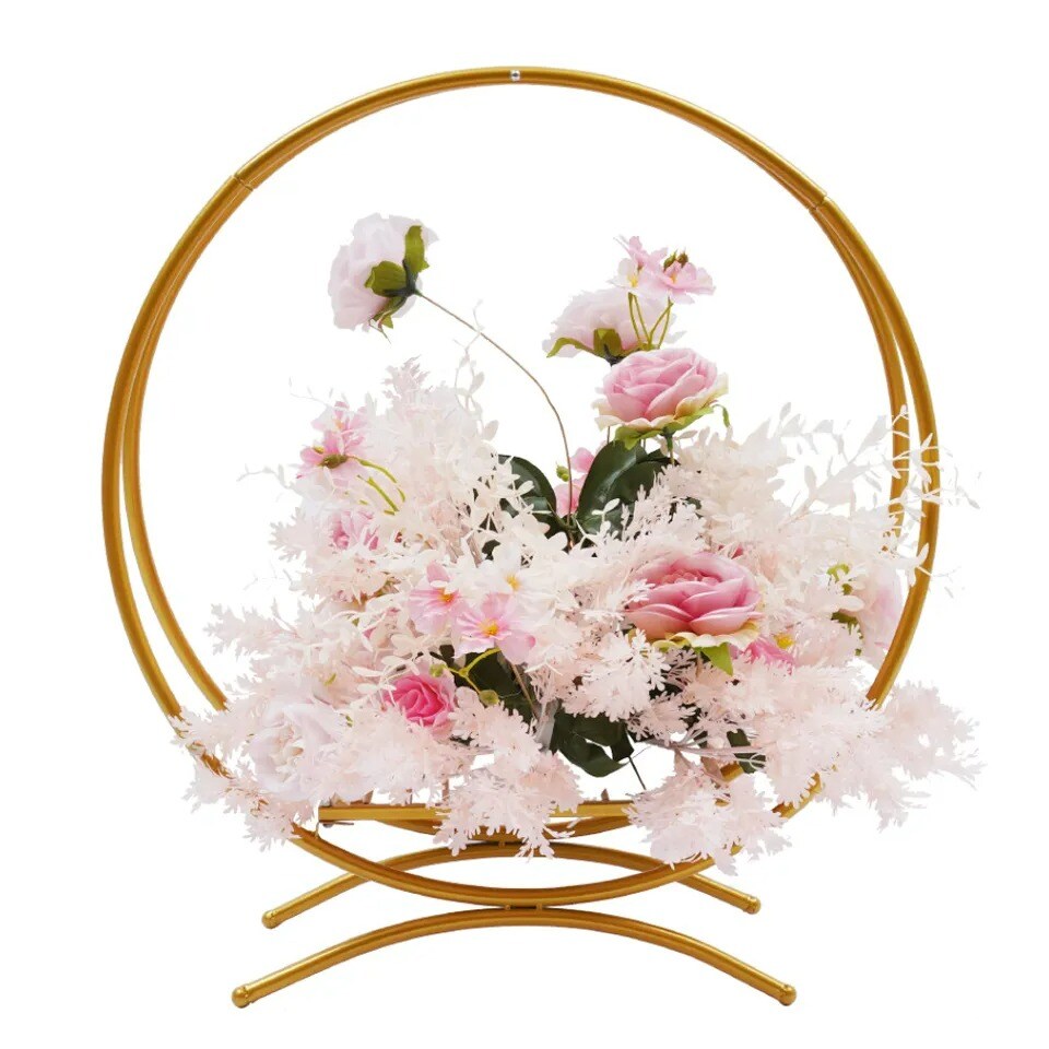 Metal Round Arch Wedding Flower Cake Stand Gold Hoop Backdrop Frame Balloon Rack