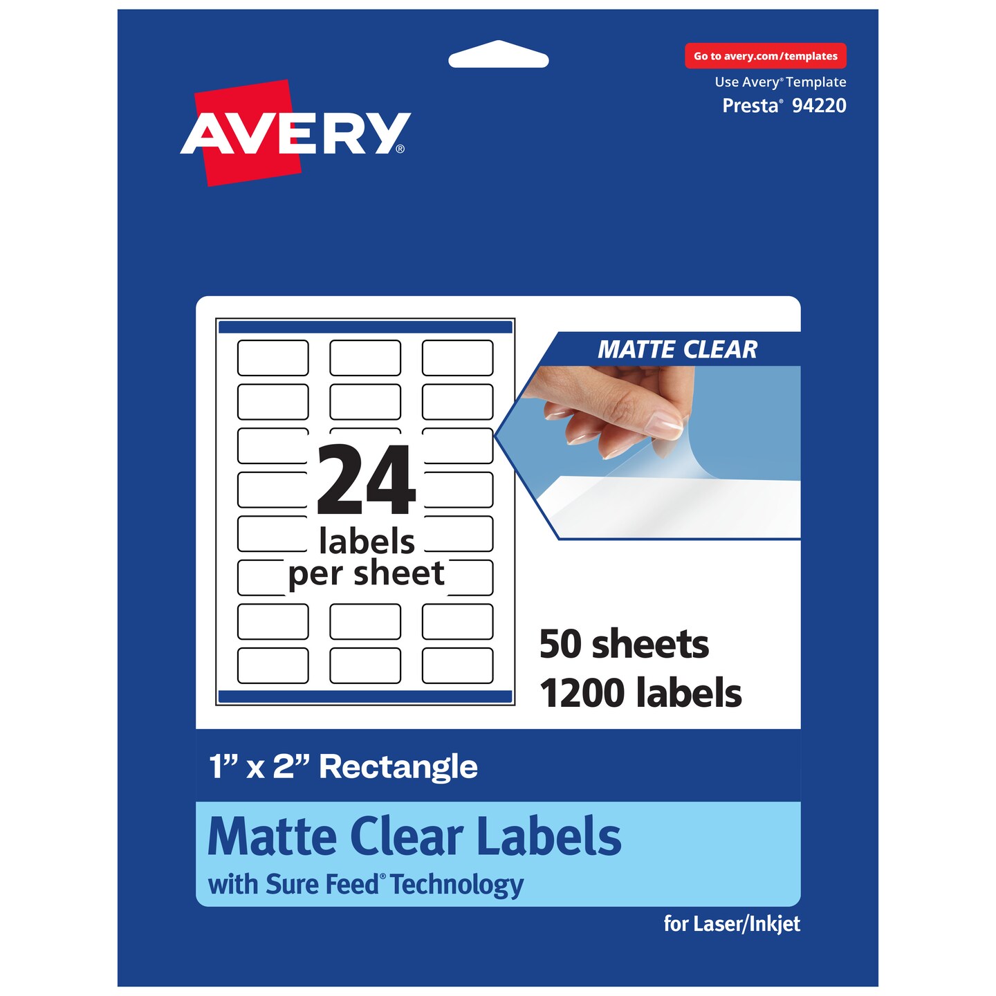 Avery Matte Clear Labels,  1&#x22; x 2&#x22; Rectangle